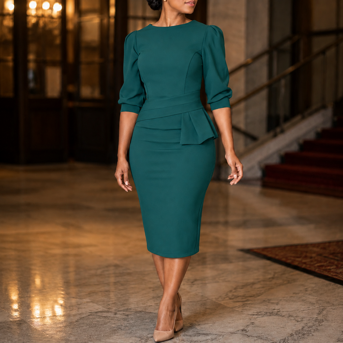 Liora-Claire Peplum Dress - Peacock Blue