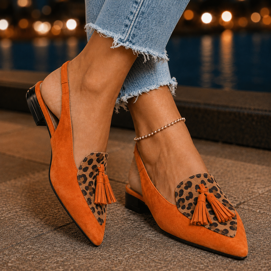 Caruso Tassel Slingbacks - Orange Leopard