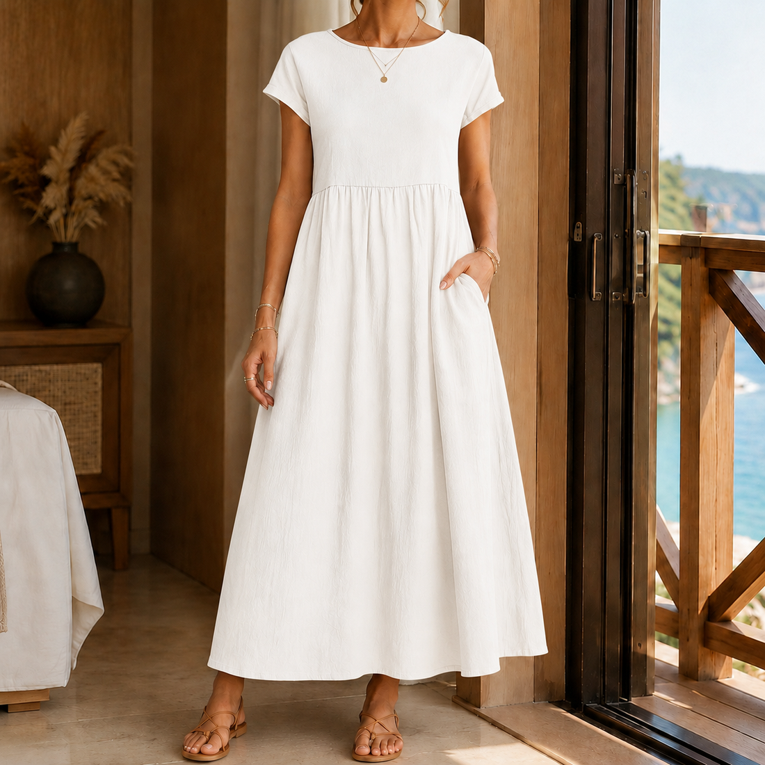 Elena-Louise Gathered Midi Dress - White