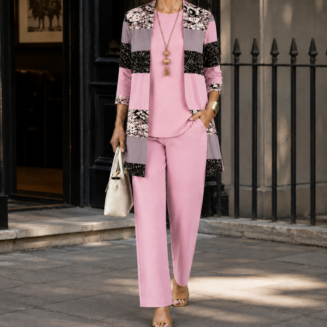 Ingrid-Belle Printed Pants Set - Pink
