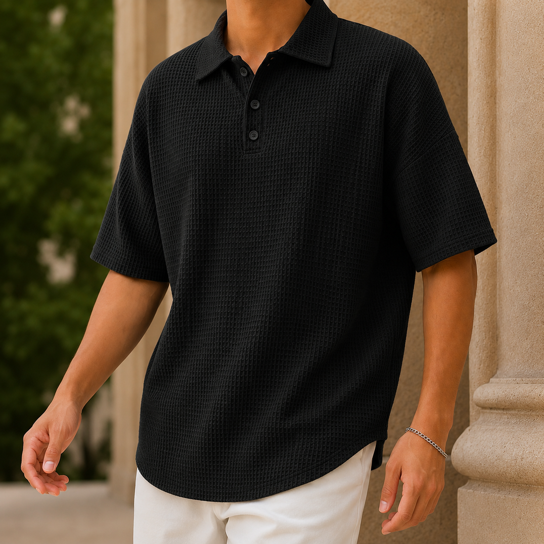 Samson Waffle Polo - Black
