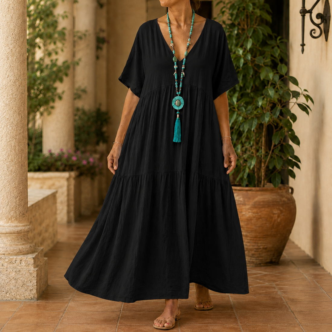 Tatiana Tiered Maxi Dress - Black