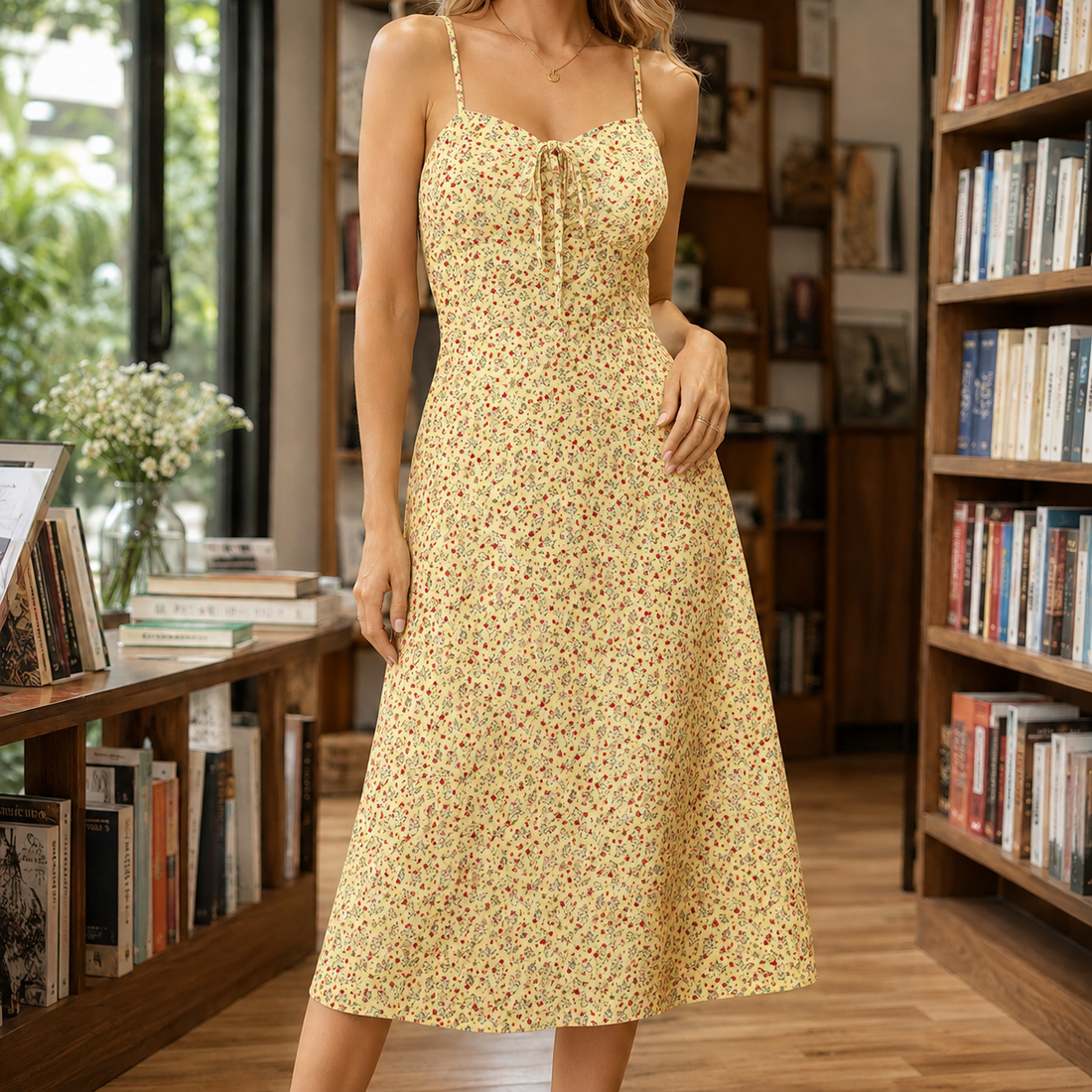 Thomasina Floral Midi Dress - Yellow