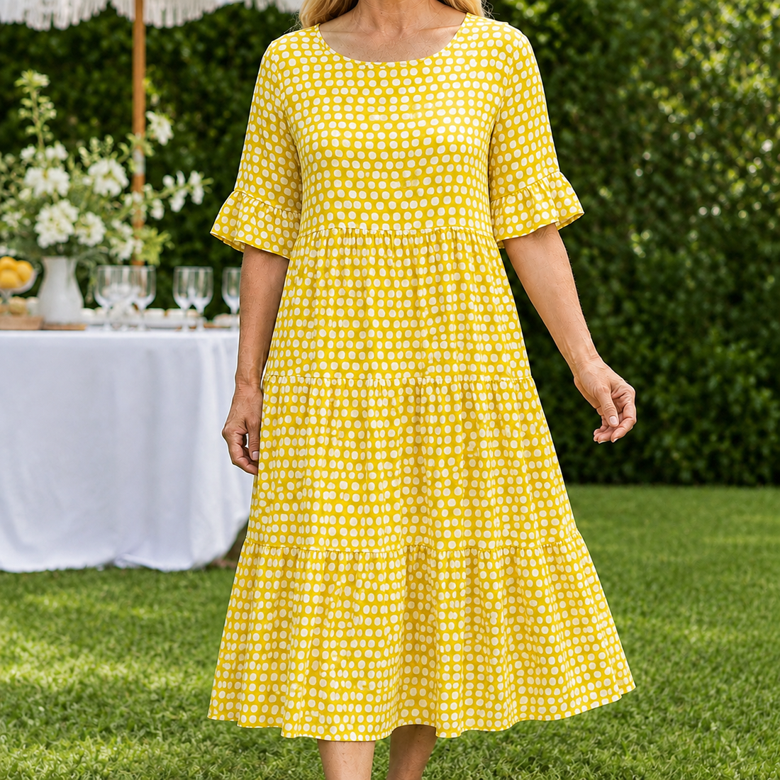 Hazel Tiered Midi Dress - Yellow