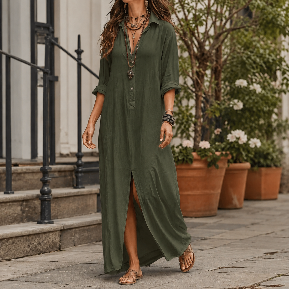 Marcella Maxi Shirt Dress - Army Green