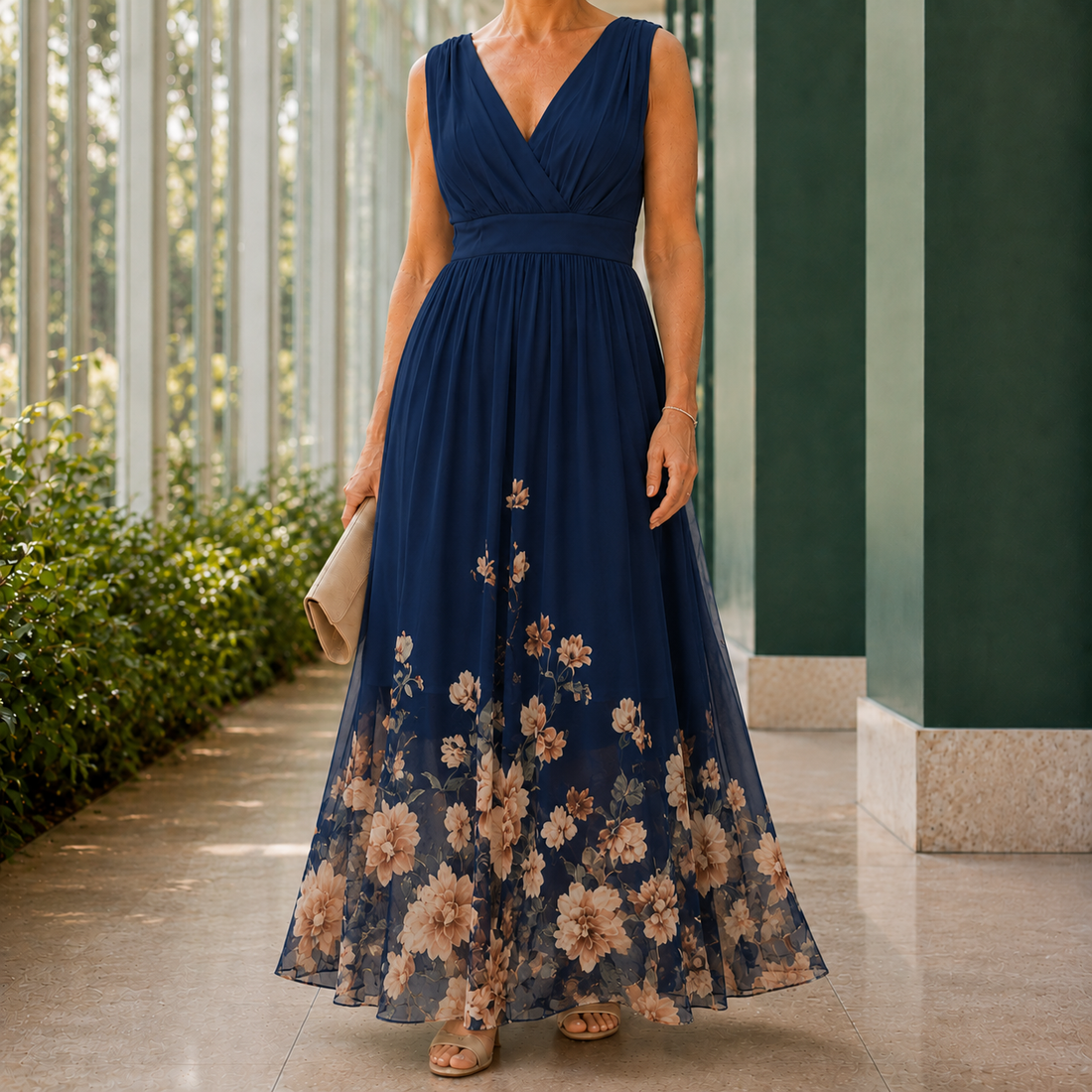 Fleur-Faye Floral Maxi Dress - Navy Blue