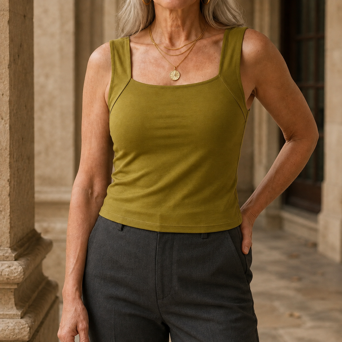 Tallulah-Jade Built-In Tank - Olive Green