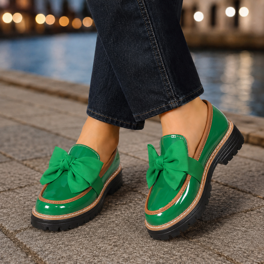Cortona Bow Loafers - Fluorescent Green