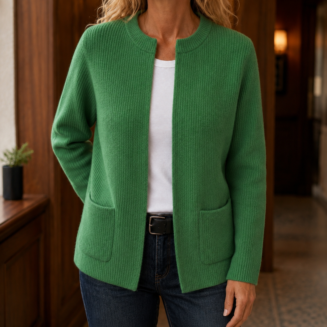 Livia-Grace Ribbed Cardigan - Green