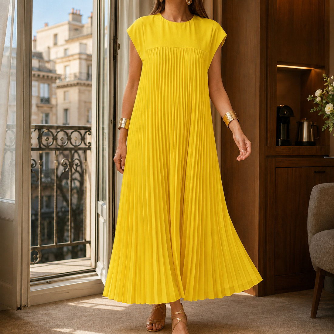 Willa Pleated Maxi Dress - Yellow