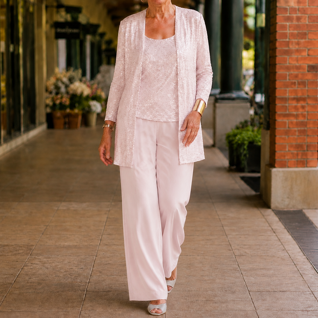 Elowen-Belle Sequined Pant Set - Light Pink
