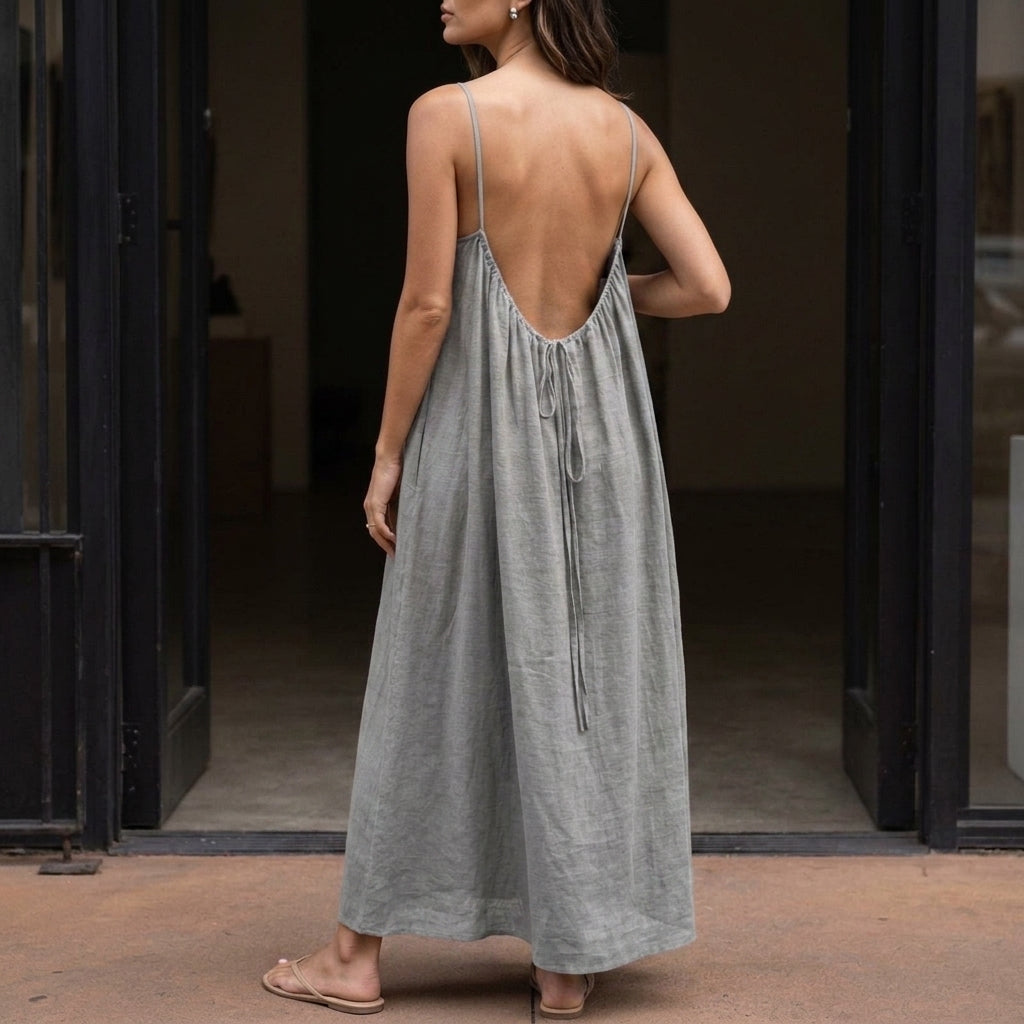 Willa Backless Maxi Dress - Gris clair