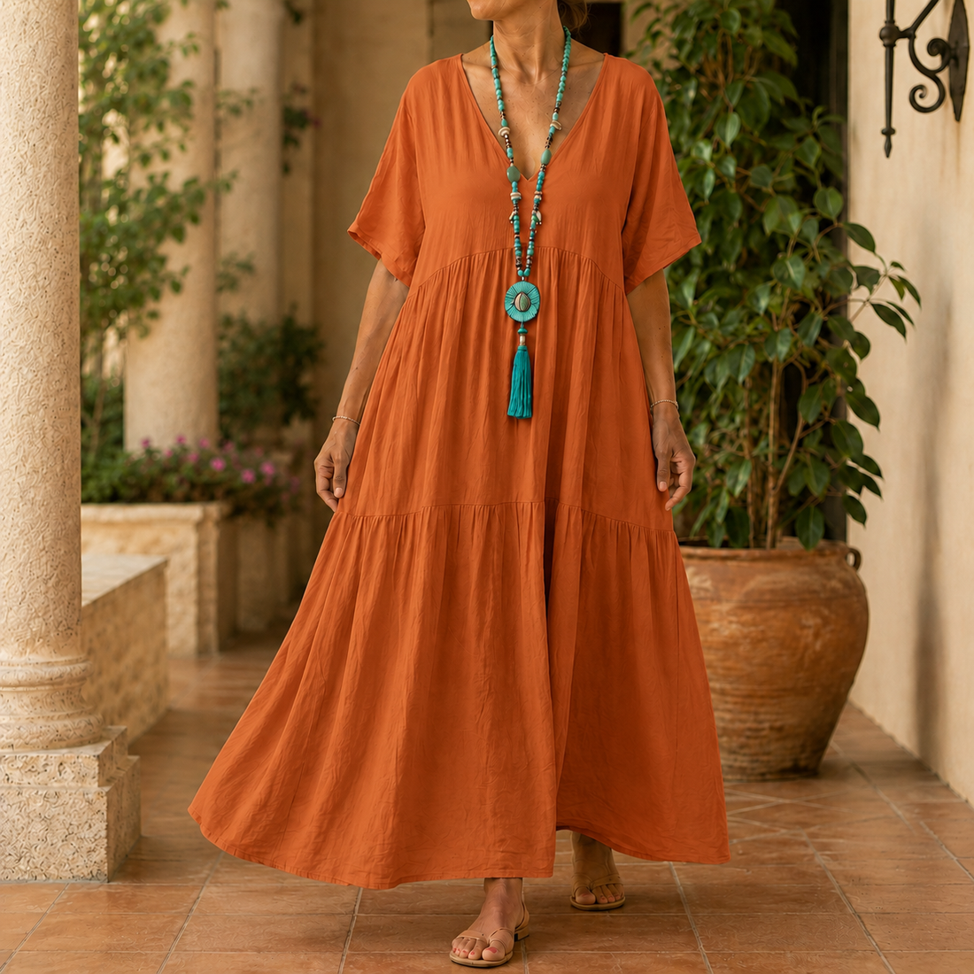 Tatiana Tiered Maxi Dress - Orange