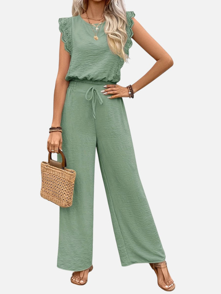Women’s Two Piece Outfit Set – Relaxed Top & Wide Leg Trousers