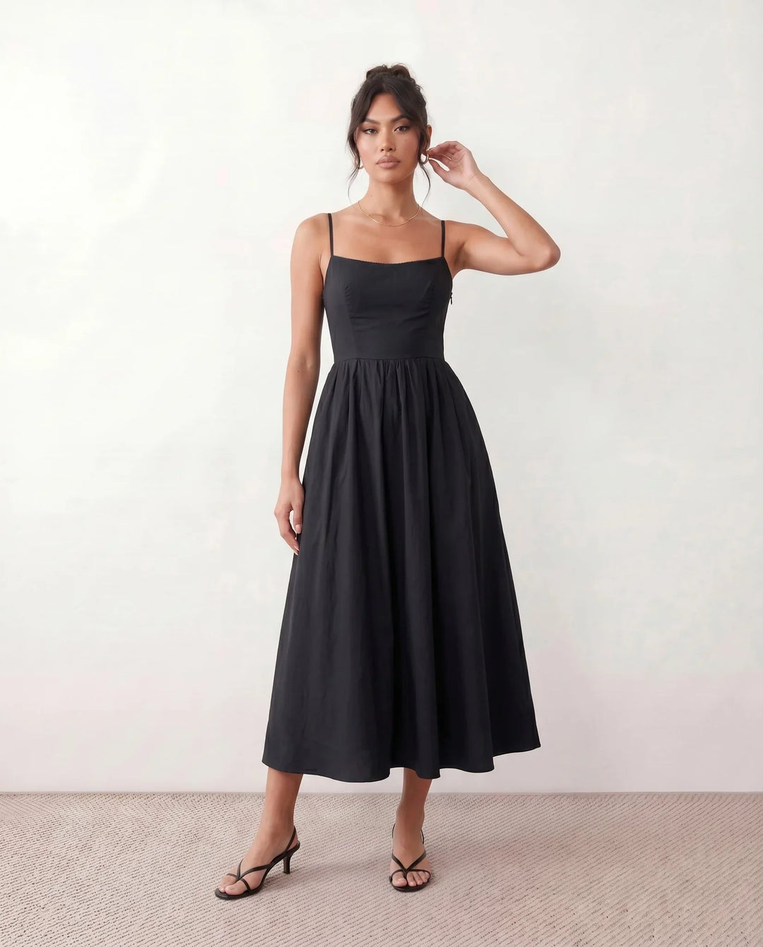 Layla Spaghetti Strap Low Back Midi Dress