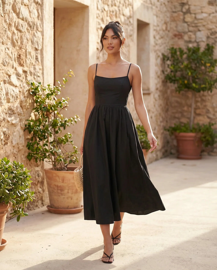 Layla Spaghetti Strap Low Back Midi Dress