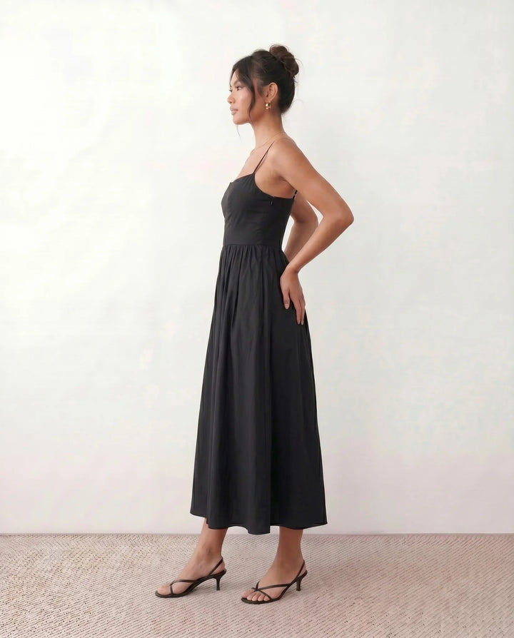 Layla Spaghetti Strap Low Back Midi Dress