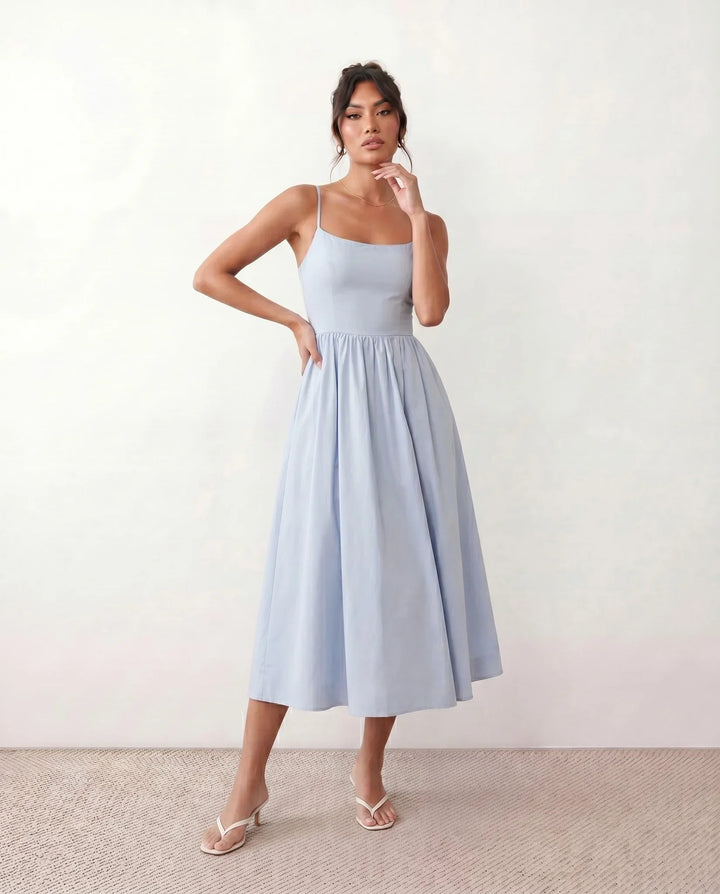 Layla Spaghetti Strap Low Back Midi Dress