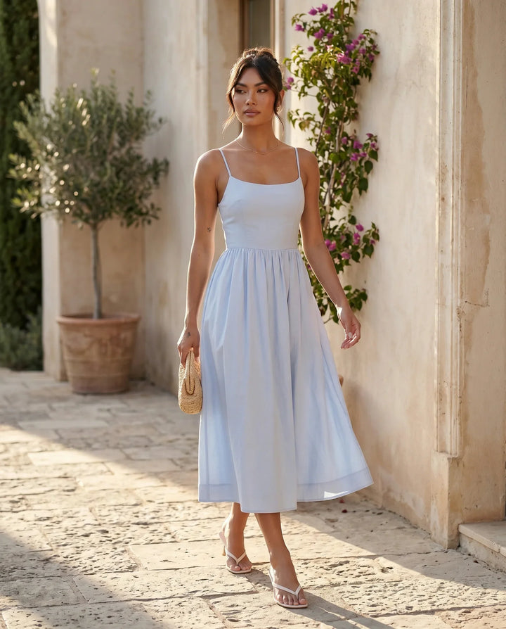 Layla Spaghetti Strap Low Back Midi Dress