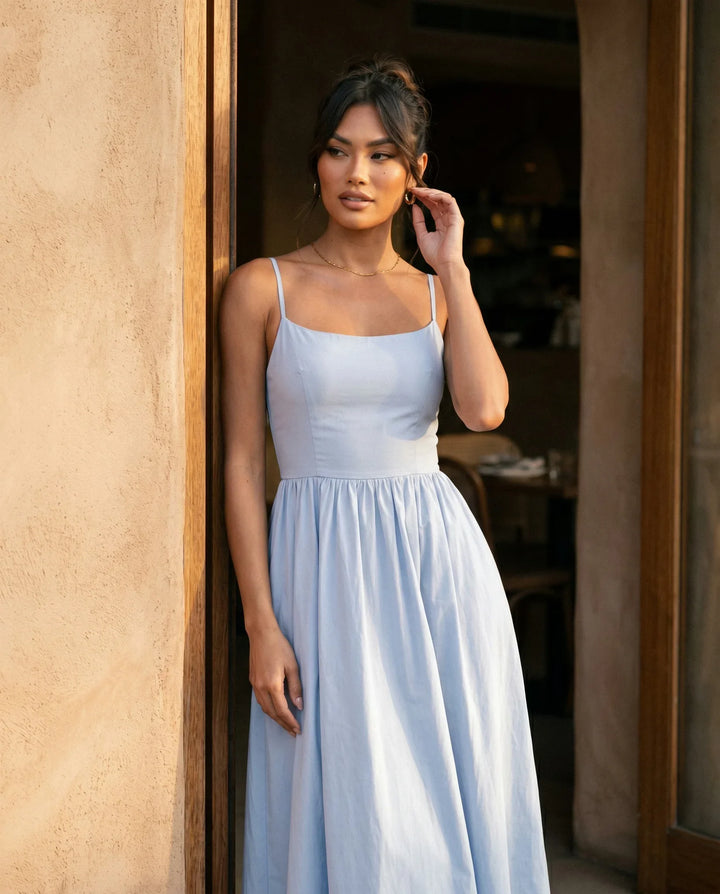 Layla Spaghetti Strap Low Back Midi Dress