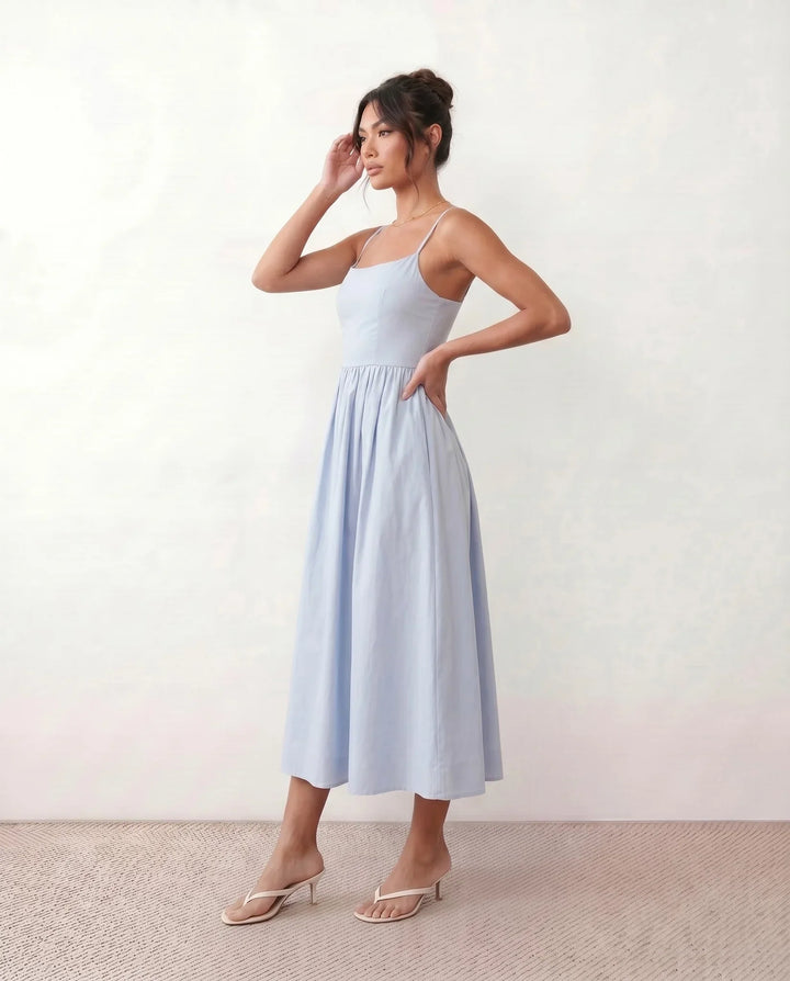 Layla Spaghetti Strap Low Back Midi Dress
