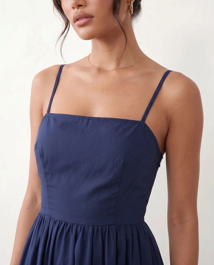 Layla Spaghetti Strap Low Back Midi Dress