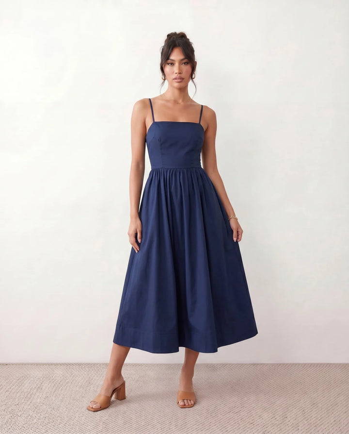 Layla Spaghetti Strap Low Back Midi Dress