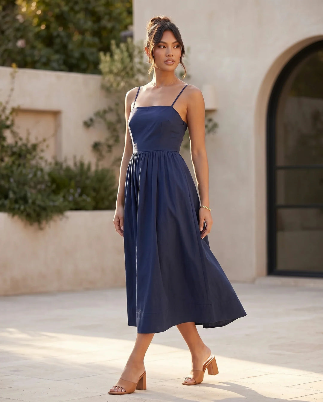 Layla Spaghetti Strap Low Back Midi Dress