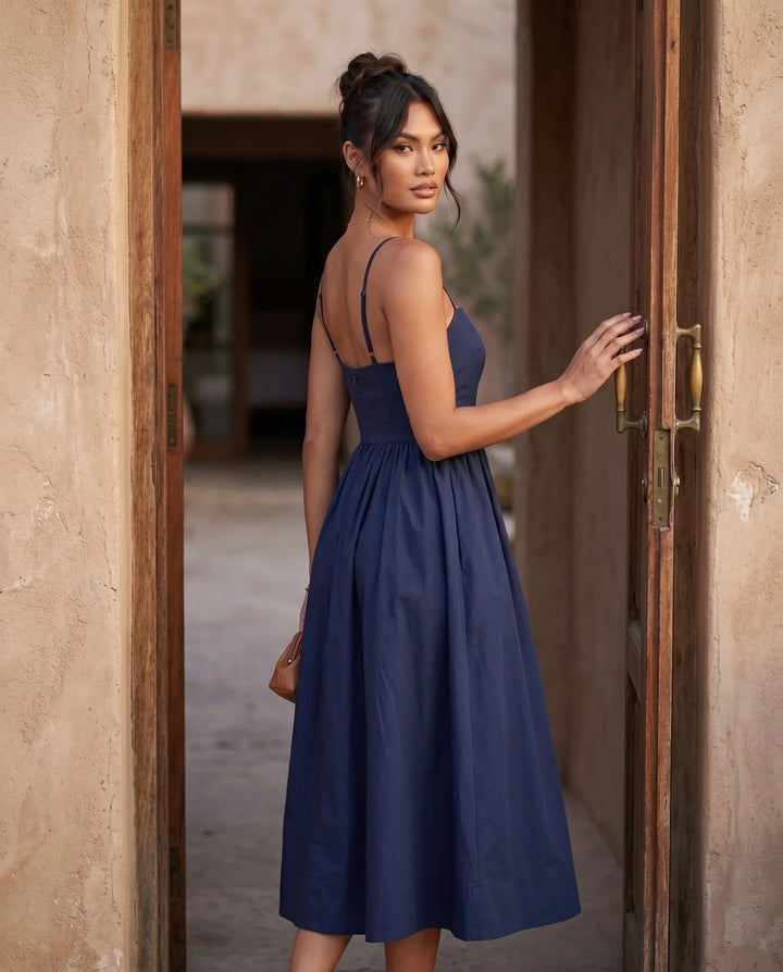 Layla Spaghetti Strap Low Back Midi Dress