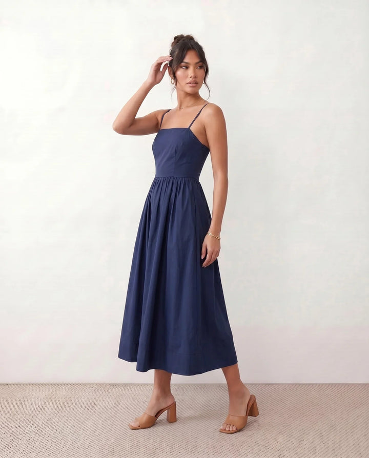 Layla Spaghetti Strap Low Back Midi Dress