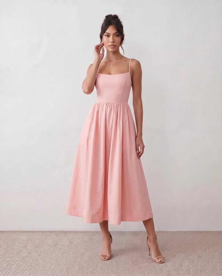 Layla Spaghetti Strap Low Back Midi Dress