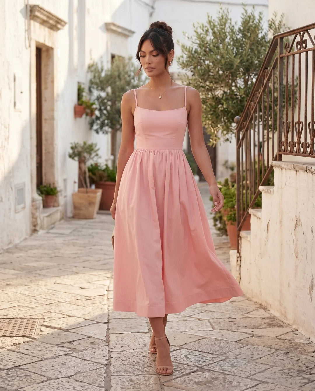 Layla Spaghetti Strap Low Back Midi Dress