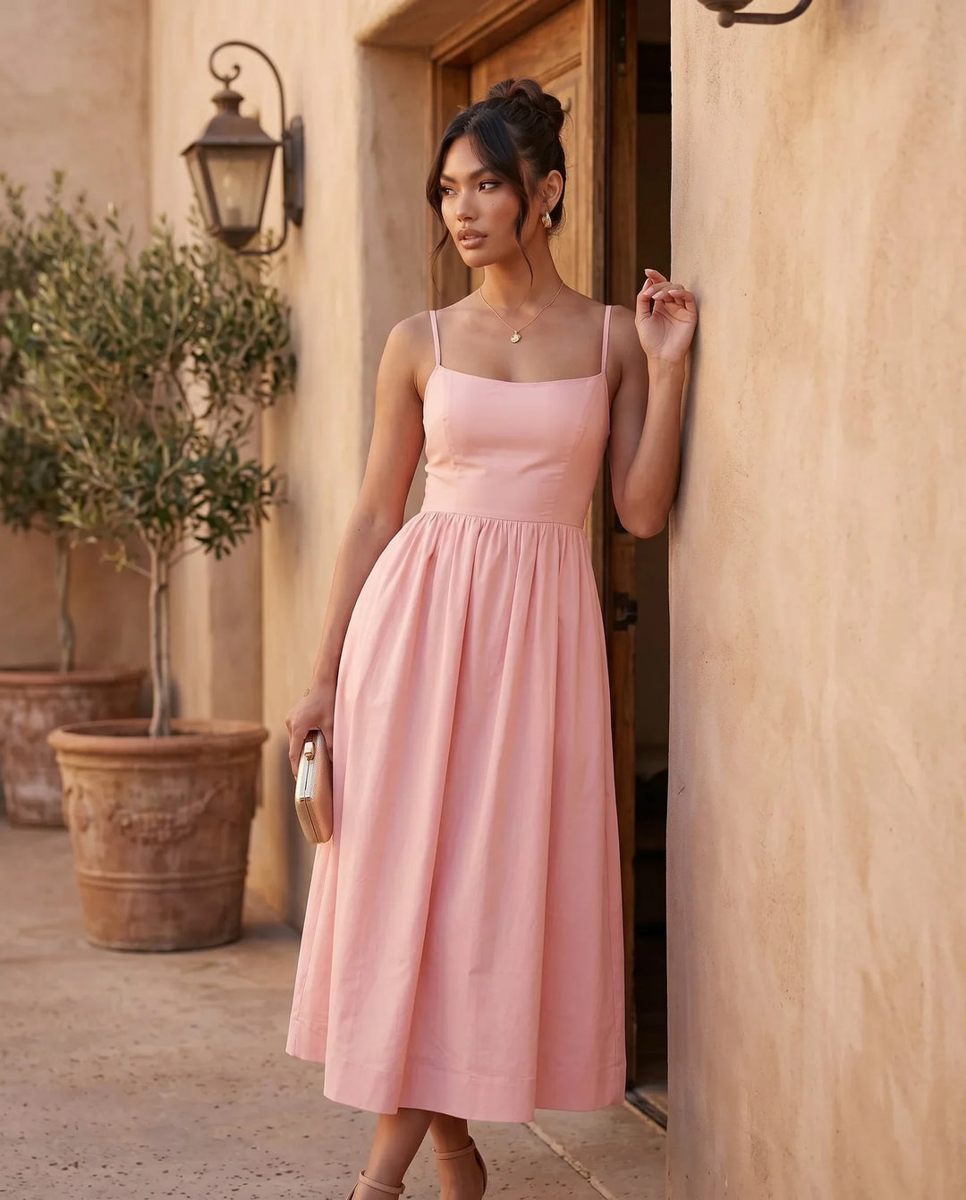 Layla Spaghetti Strap Low Back Midi Dress