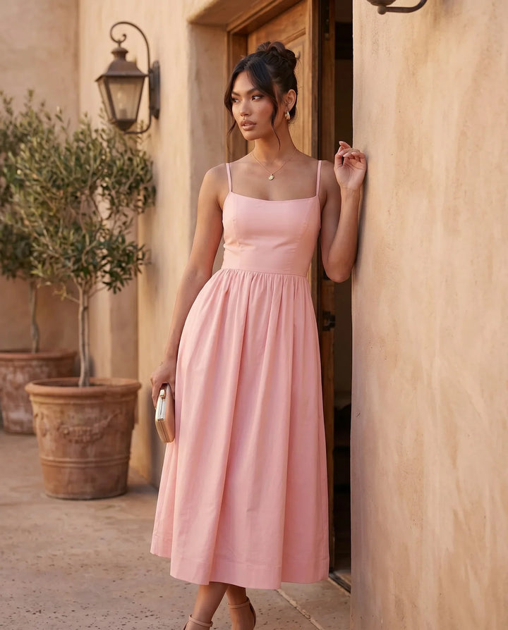 Layla Spaghetti Strap Low Back Midi Dress