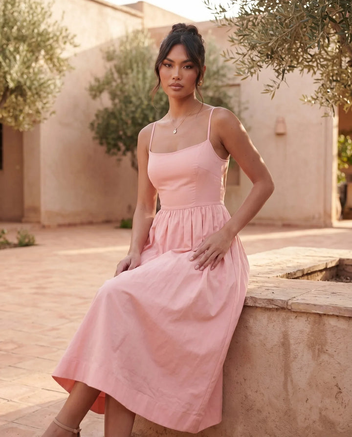 Layla Spaghetti Strap Low Back Midi Dress