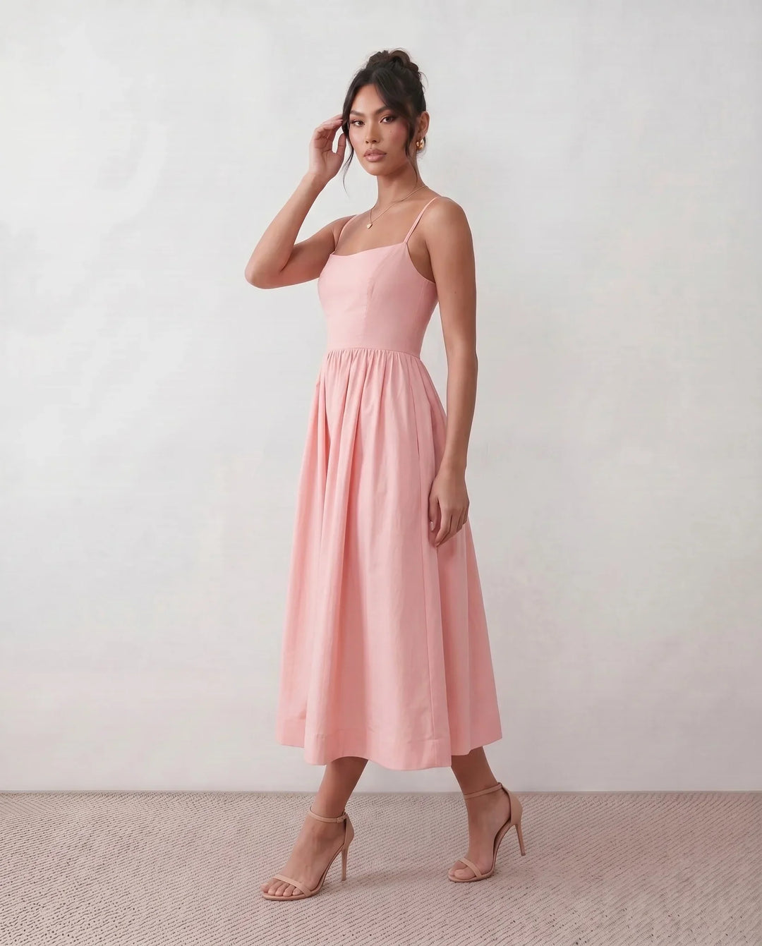 Layla Spaghetti Strap Low Back Midi Dress