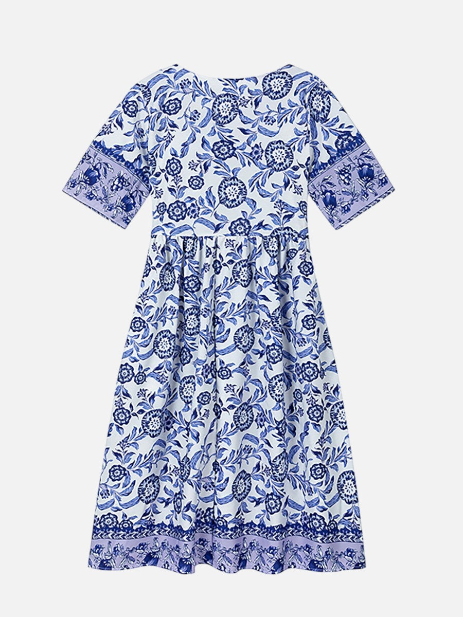 Women’s Floral V-Neck Midi Dress – Relaxed Summer Elegance