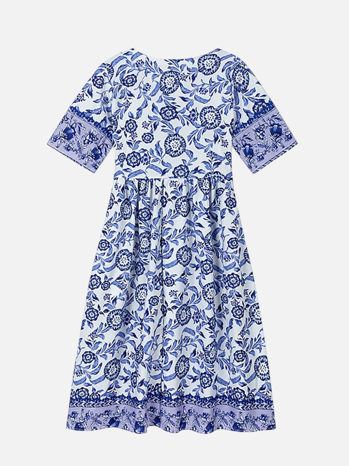 Women’s Floral V-Neck Midi Dress – Relaxed Summer Elegance
