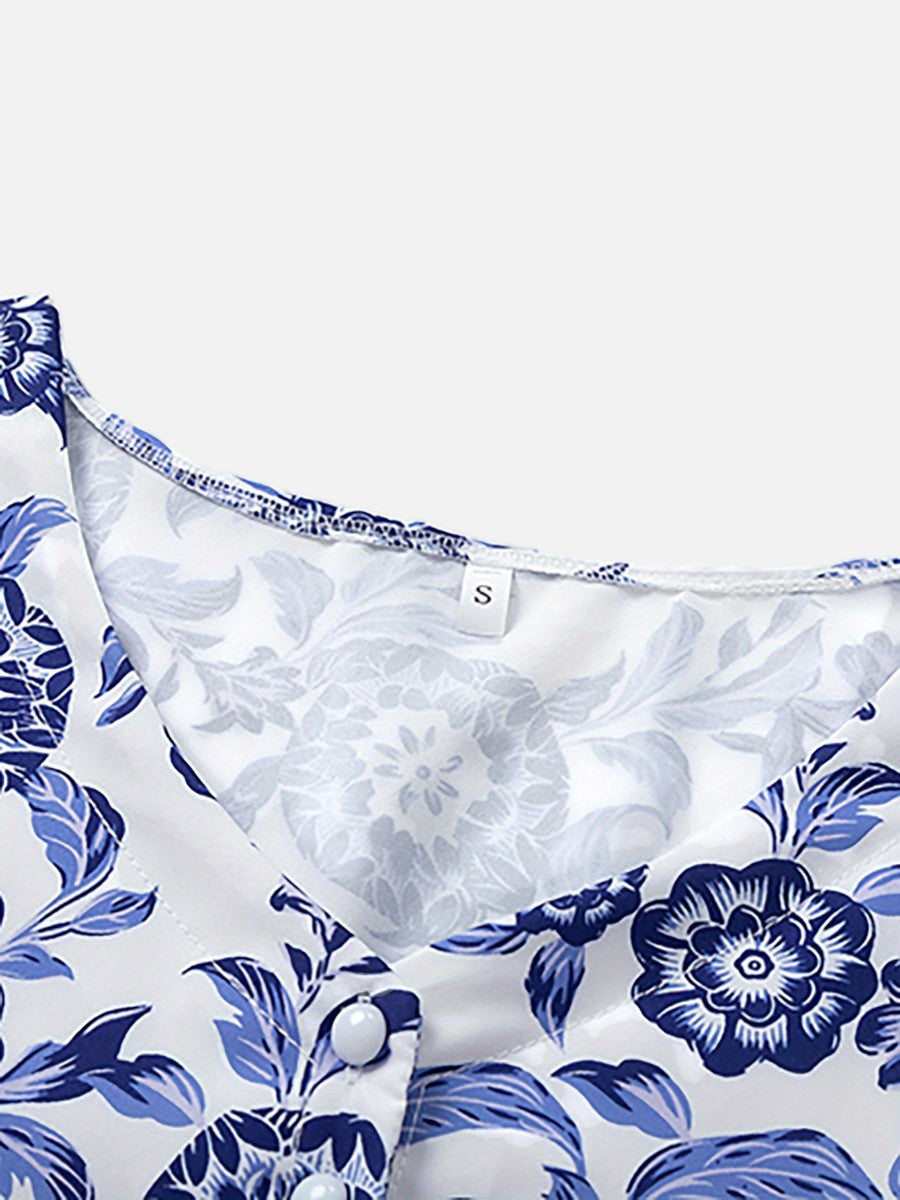 Women’s Floral V-Neck Midi Dress – Relaxed Summer Elegance