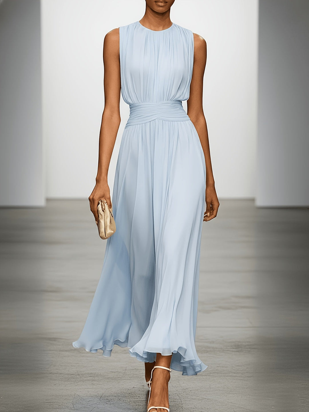 Arabella | Pleated Maxi Wedding Guest Dress With Ruched Waist