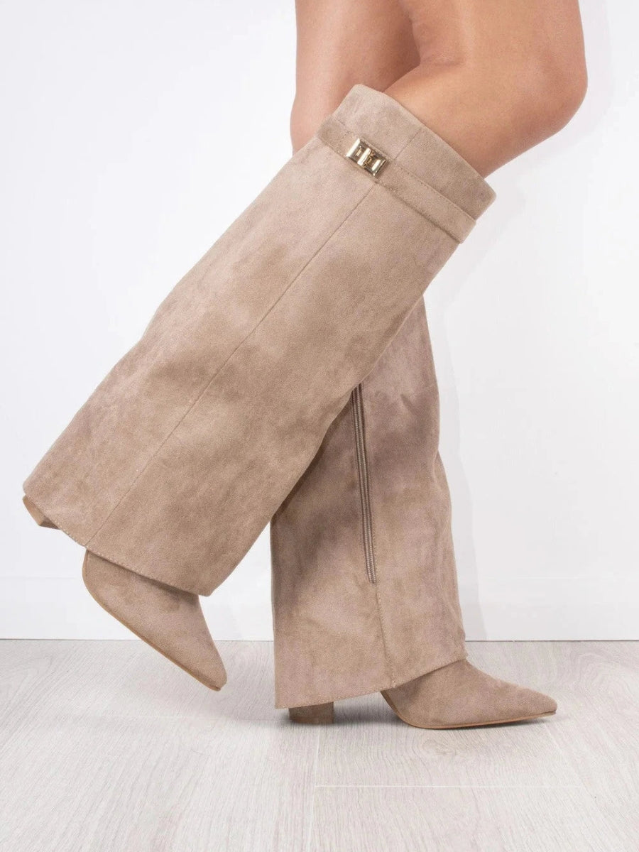 Women’s Suede Fold-Over Boots – Golden Detail