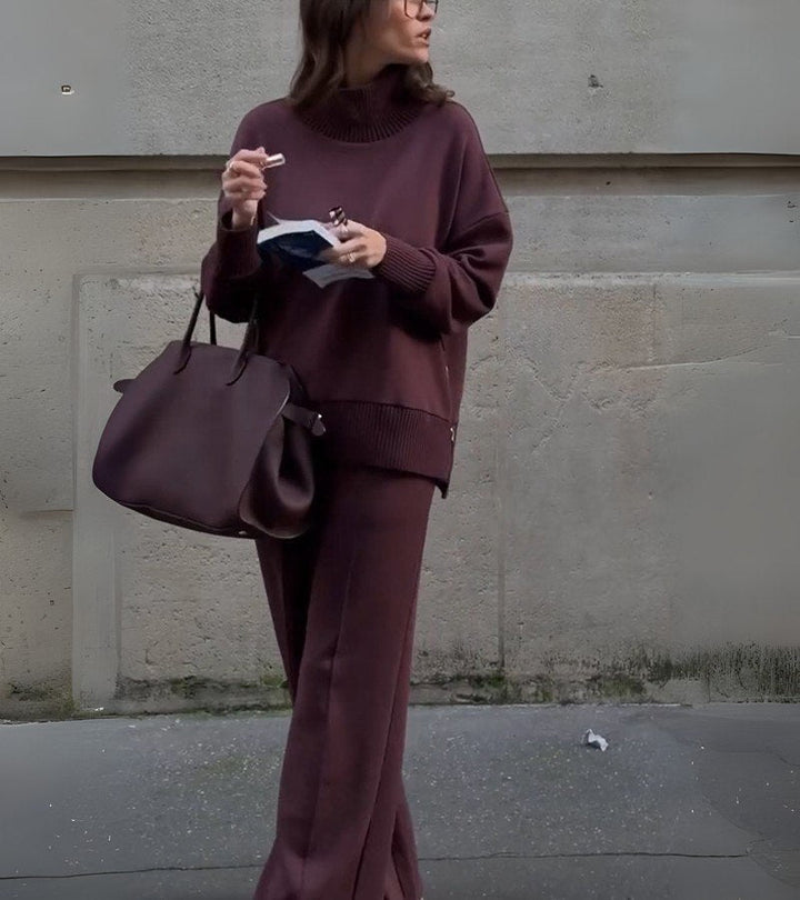 Elowen | Two-Piece Knit Set in Deep Burgundy Brown