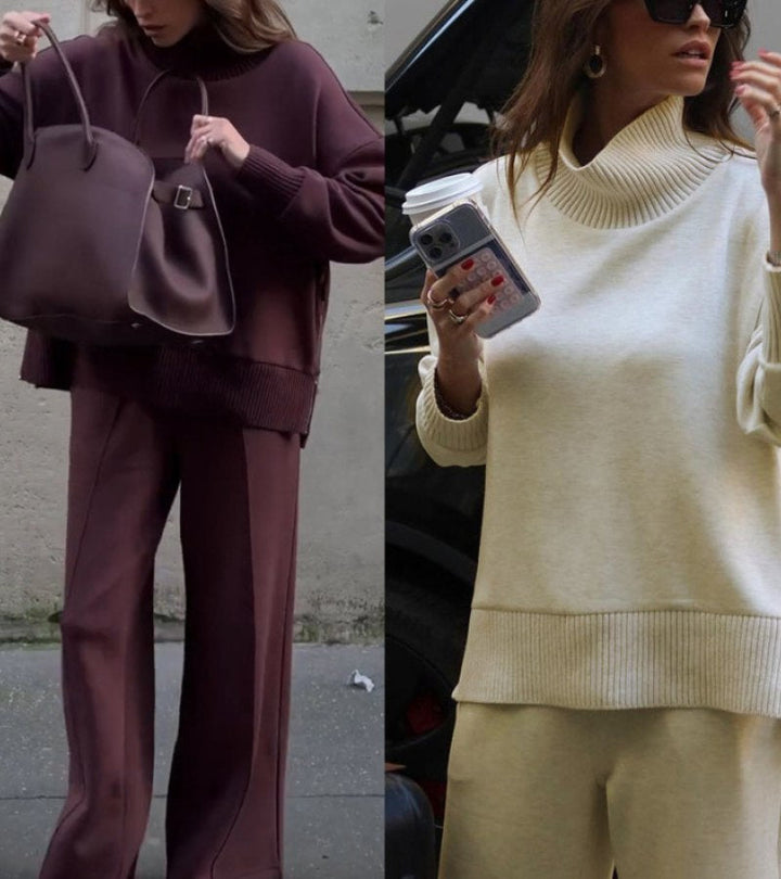 Elowen | Two-Piece Knit Set in Deep Burgundy Brown