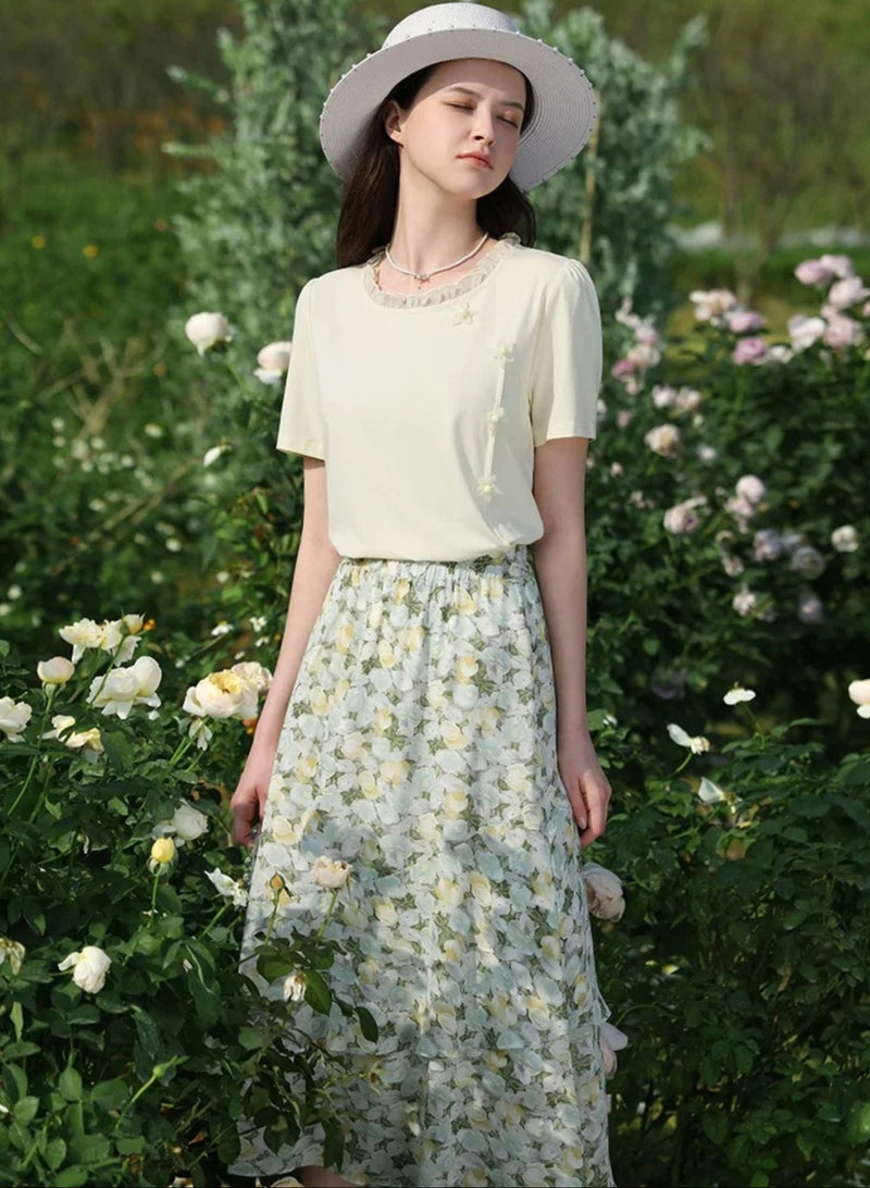 Floral Chiffon Midi Skirt