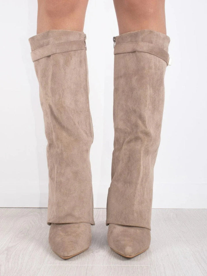 Women’s Suede Fold-Over Boots – Golden Detail