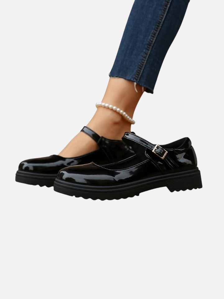 Women’s Glossy Leather Look Mary Jane Loafers – Comfort Style