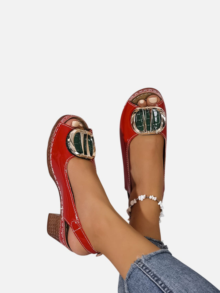 Women’s Comfort Strap Heels – Glossy Leather Look Style