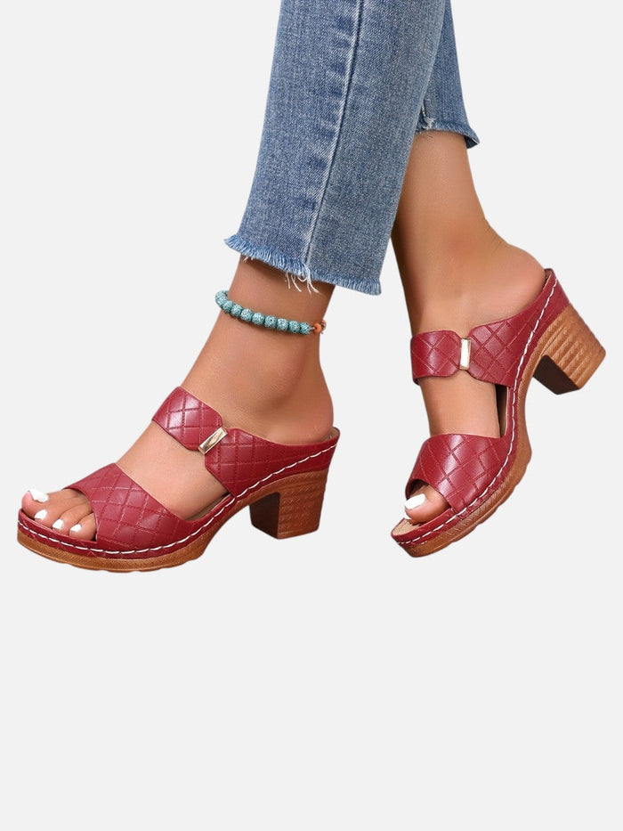 Women’s Comfort Block Heel Sandals – Quilted Leather Look
