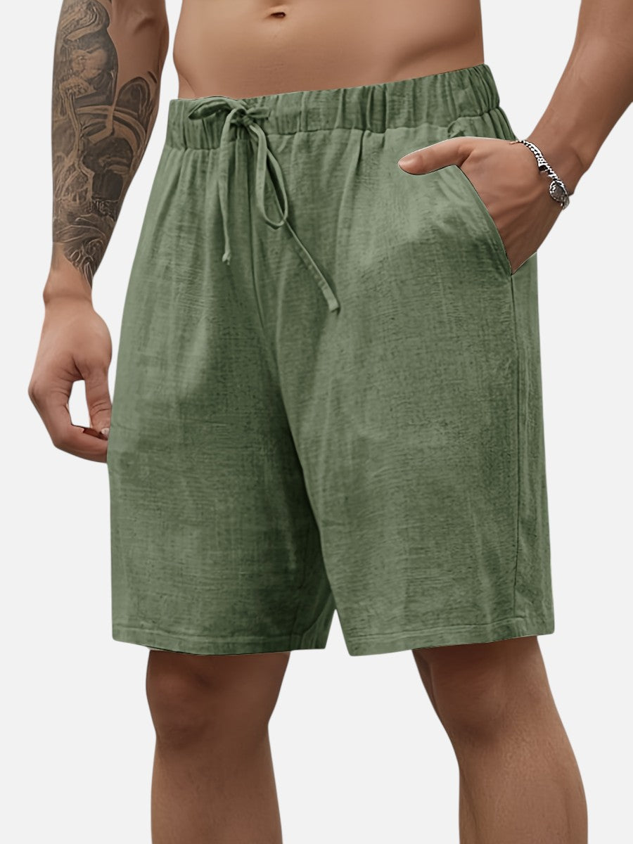 Men’s Casual Drawstring Shorts – Lightweight Linen Look