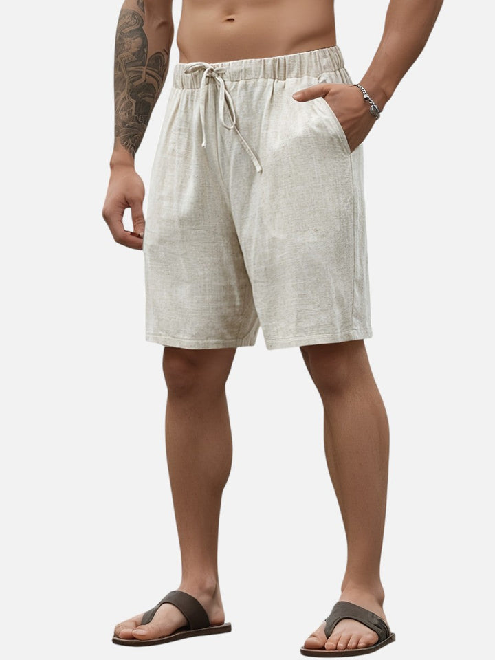 Men’s Casual Drawstring Shorts – Lightweight Linen Look